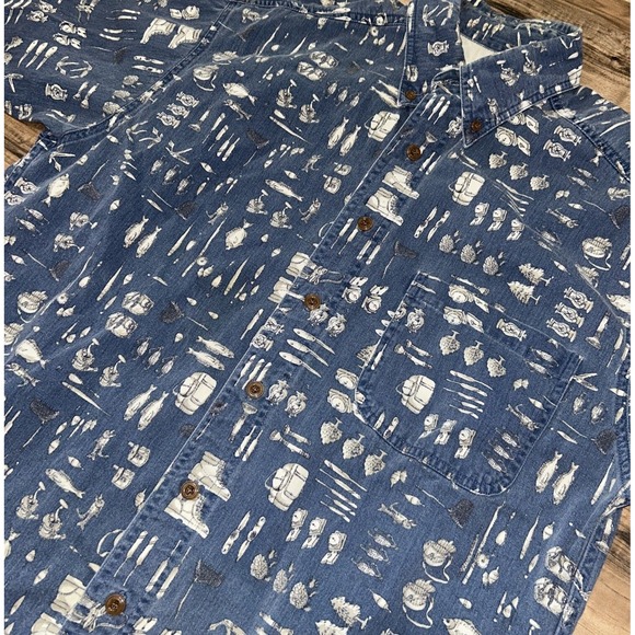 Mens Medium Vintage Woolrich Tackle/Fish Button Down Short Sleeve Polo‎ - Picture 2 of 8